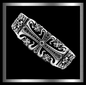 Sterling Silver Onyx Knights Templar Biker Bracelet