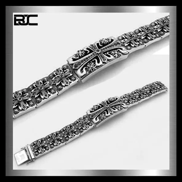 Sterling Silver Onyx Knights Templar Biker Bracelet
