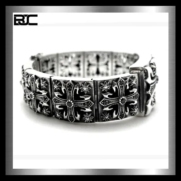 Sterling Silver Onyx Knights Templar Biker Bracelet