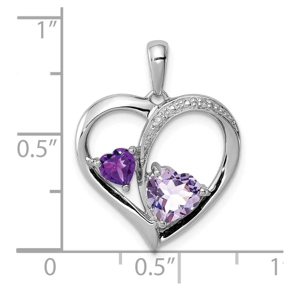 Sterling Silver RH Plated Diamond Amethyst and Rose de France Pendant