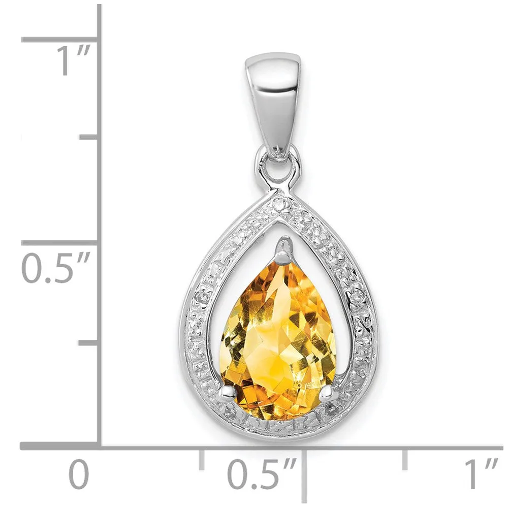 Sterling Silver Rhodium Citrine & Diamond Pendant