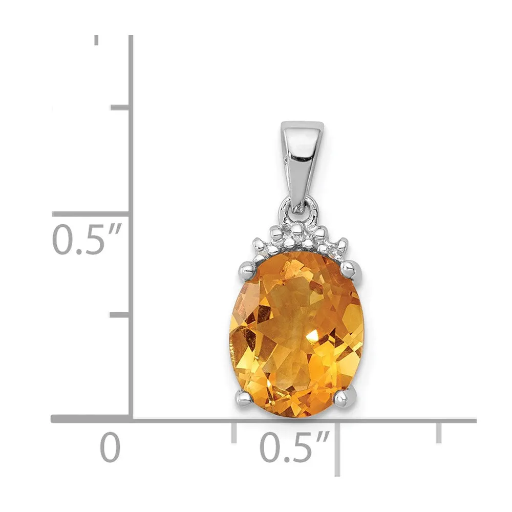 Sterling Silver Rhodium Citrine & Diamond Pendant