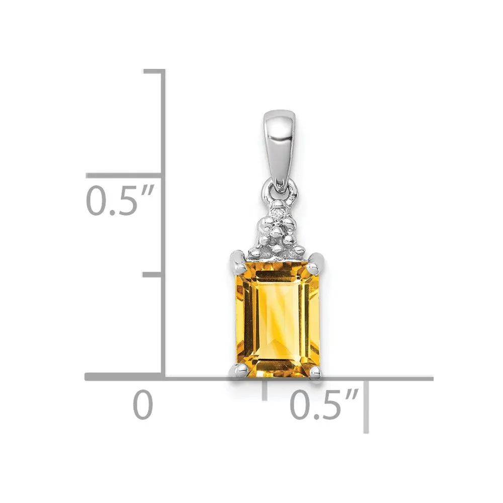 Sterling Silver Rhodium Citrine & Diamond Pendant