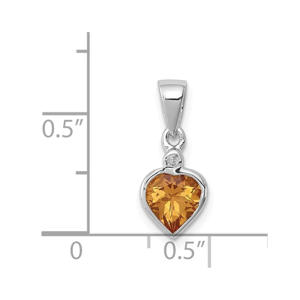 Sterling Silver Rhodium Citrine Diamond Pendant