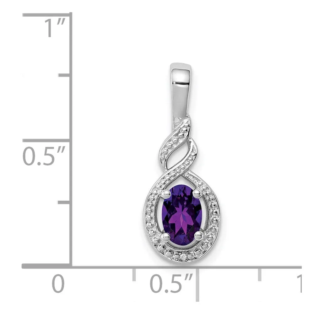 Sterling Silver Rhodium-plated Amethyst & Diam. Pendant