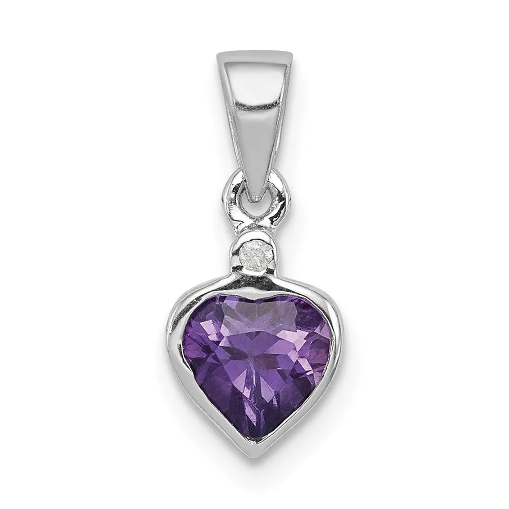 Sterling Silver Rhodium Plated Amethyst and Diamond Pendant