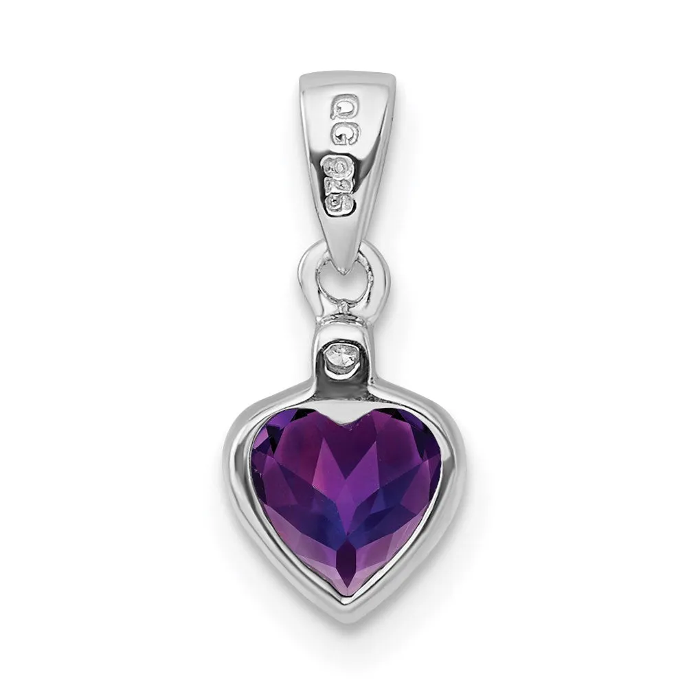 Sterling Silver Rhodium Plated Amethyst and Diamond Pendant