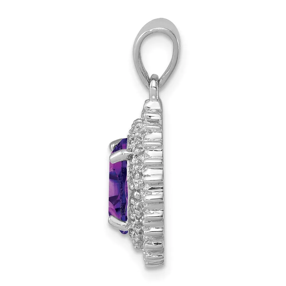 Sterling Silver Rhodium Plated Amethyst and Diamond Pendant