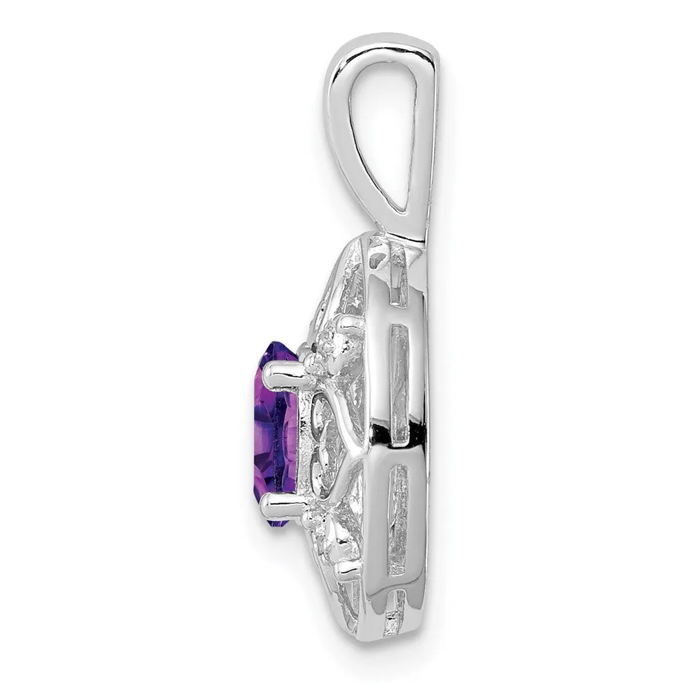 Sterling Silver Rhodium-plated Amethyst and Diamond Pendant