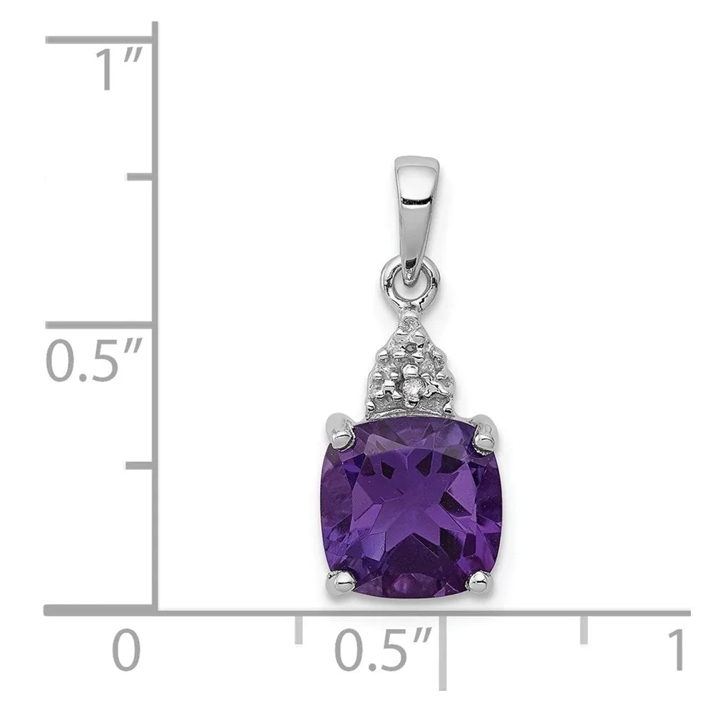 Sterling Silver Rhodium Plated Amethyst and Diamond Pendant