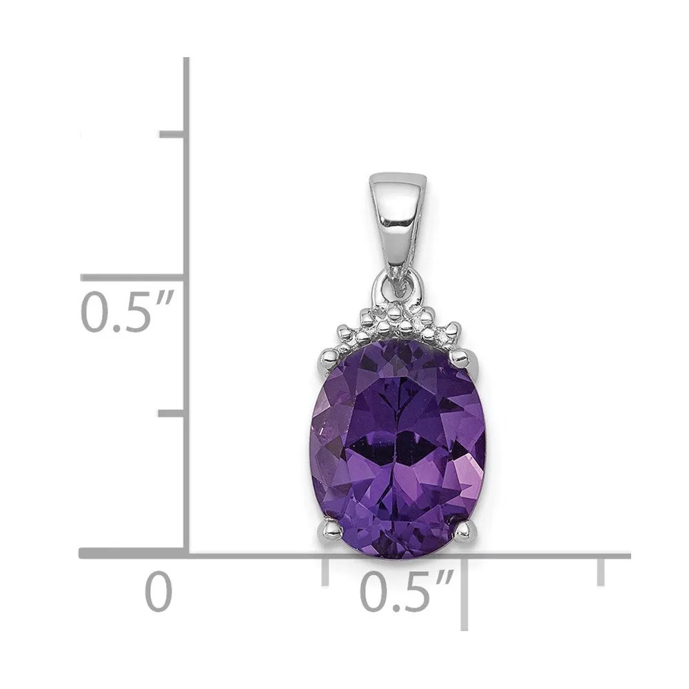 Sterling Silver Rhodium Plated Amethyst and Diamond Pendant