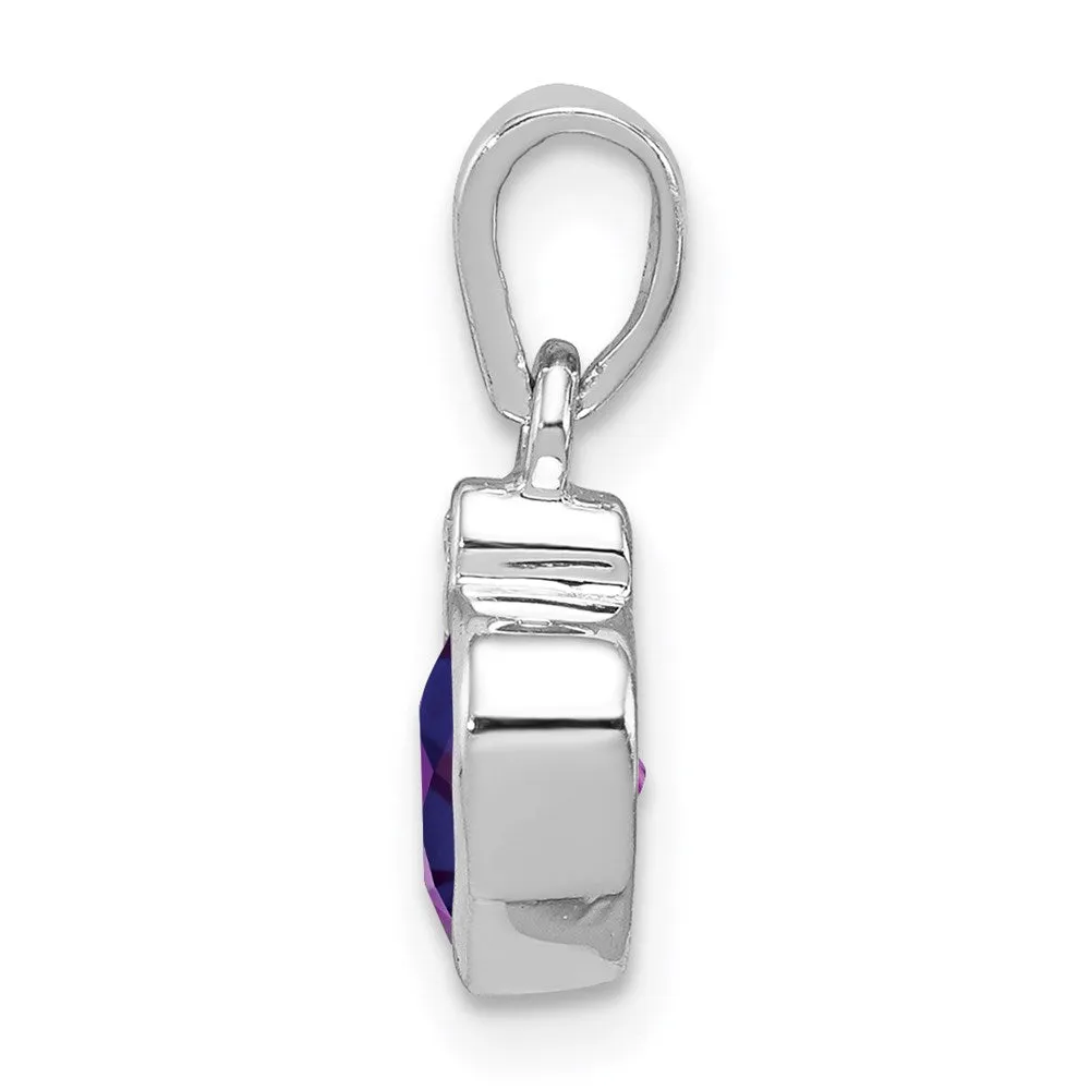 Sterling Silver Rhodium Plated Amethyst and Diamond Pendant