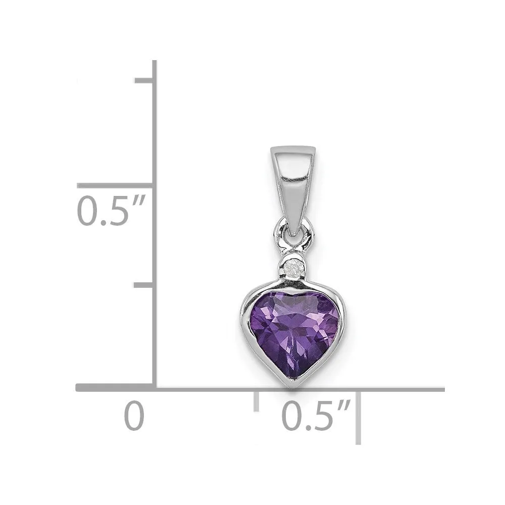 Sterling Silver Rhodium Plated Amethyst and Diamond Pendant