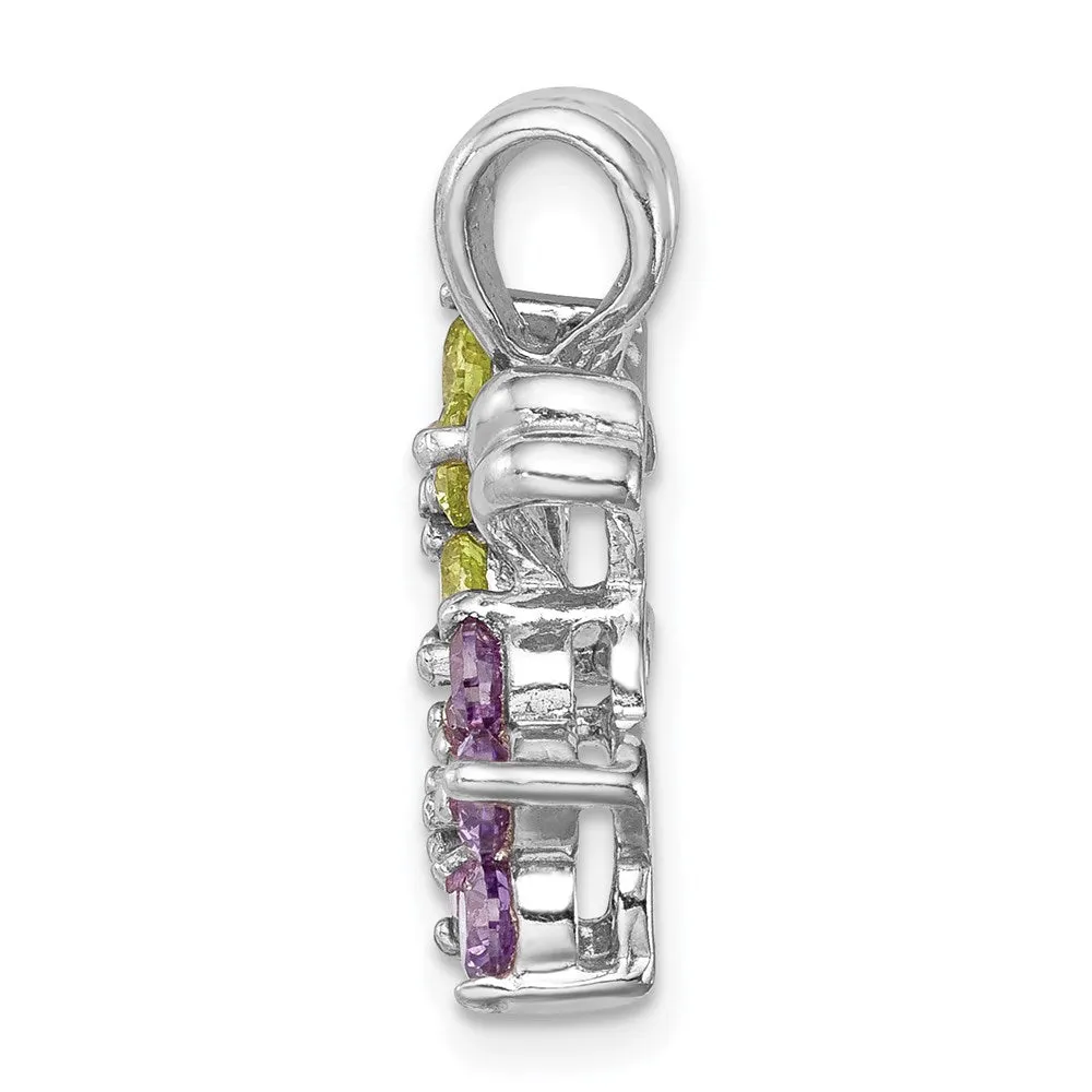 Sterling Silver Rhodium-plated Amethyst and Peridot Floral Pendant