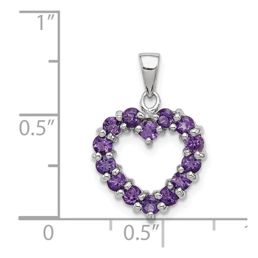 Sterling Silver Rhodium Plated Amethyst Heart Pendant