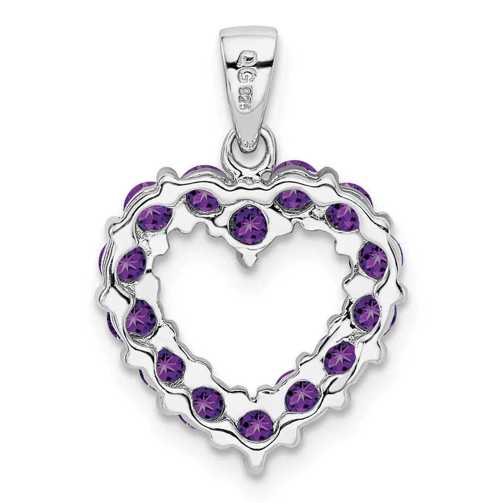 Sterling Silver Rhodium Plated Amethyst Heart Pendant