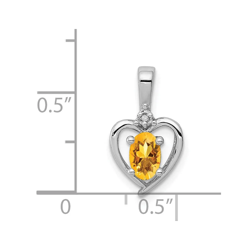 Sterling Silver Rhodium-plated Citrine & Diam. Pendant