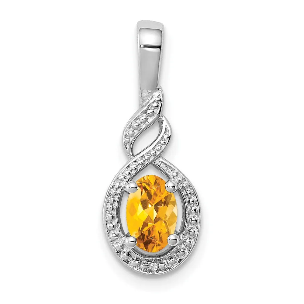 Sterling Silver Rhodium-plated Citrine & Diam. Pendant