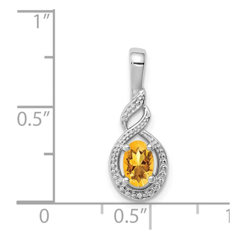 Sterling Silver Rhodium-plated Citrine & Diam. Pendant