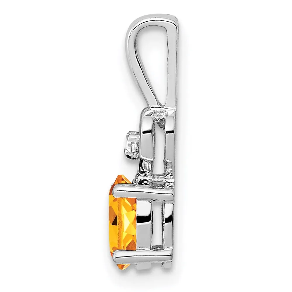 Sterling Silver Rhodium-plated Citrine & Diam. Pendant