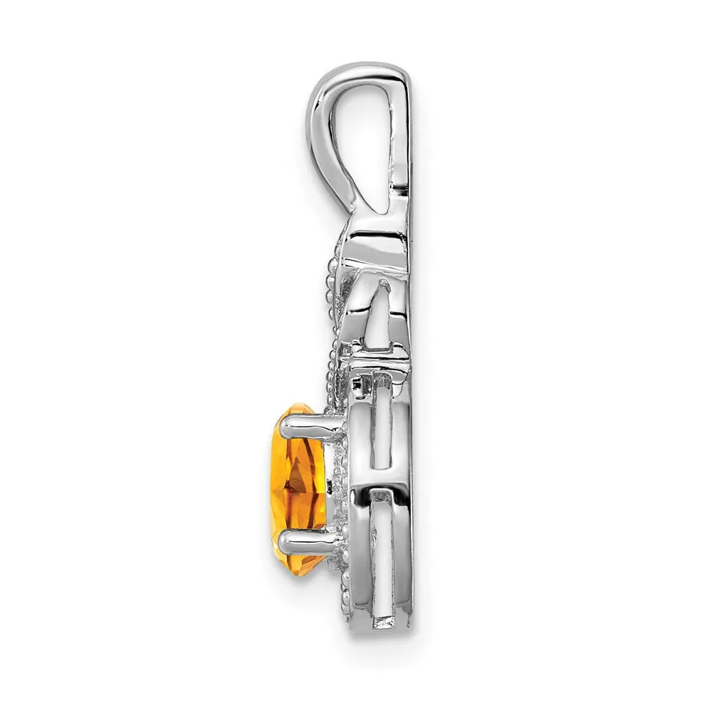 Sterling Silver Rhodium-plated Citrine & Diam. Pendant