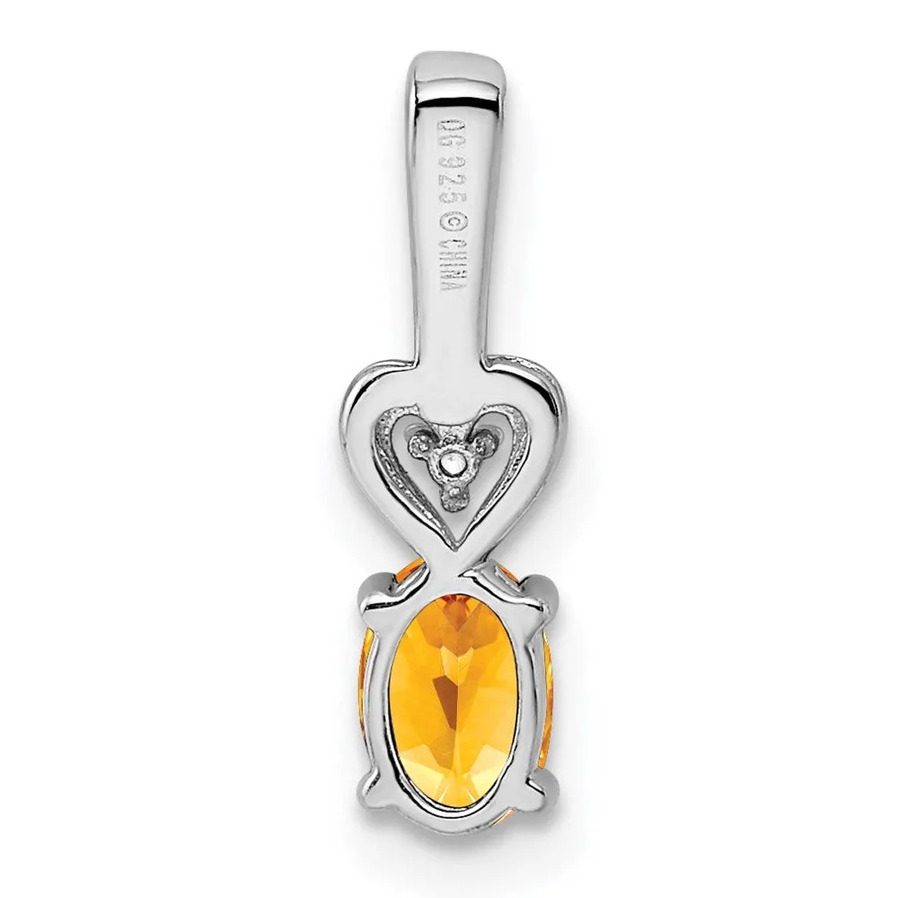 Sterling Silver Rhodium-plated Citrine & Diam. Pendant