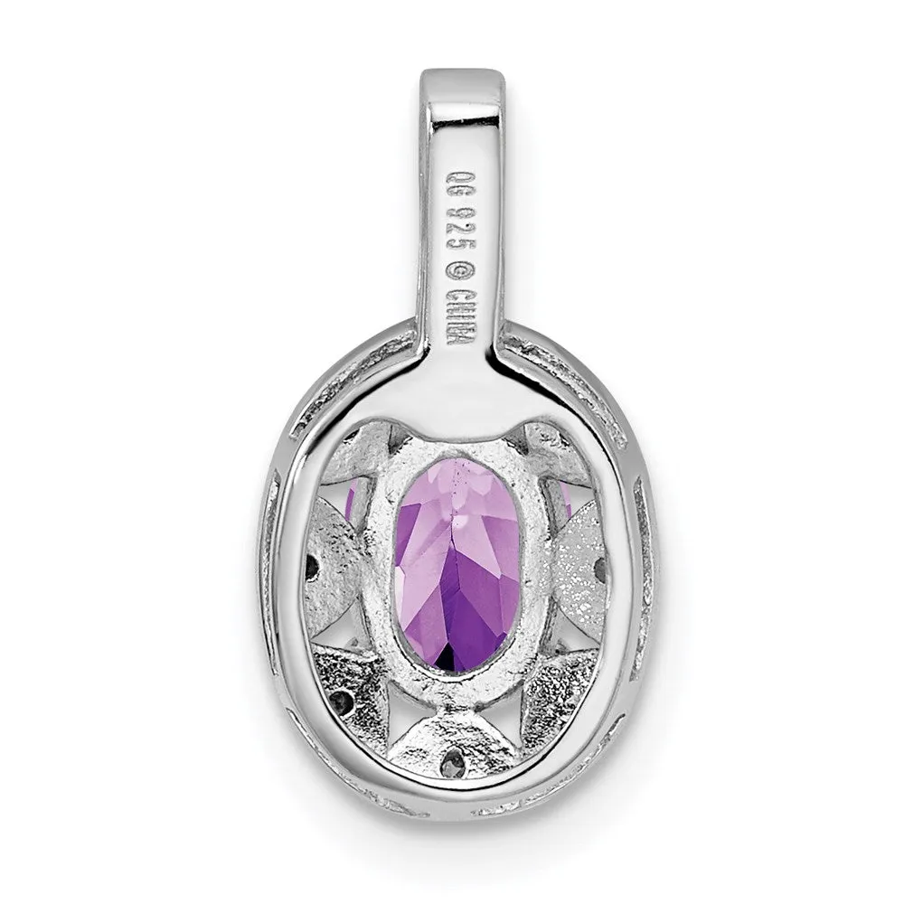 Sterling Silver Rhodium-plated Diam. & Amethyst Pendant