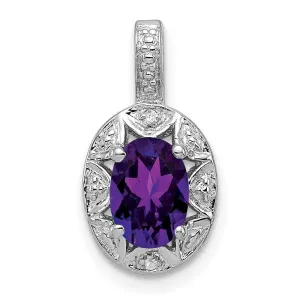 Sterling Silver Rhodium-plated Diam. & Amethyst Pendant