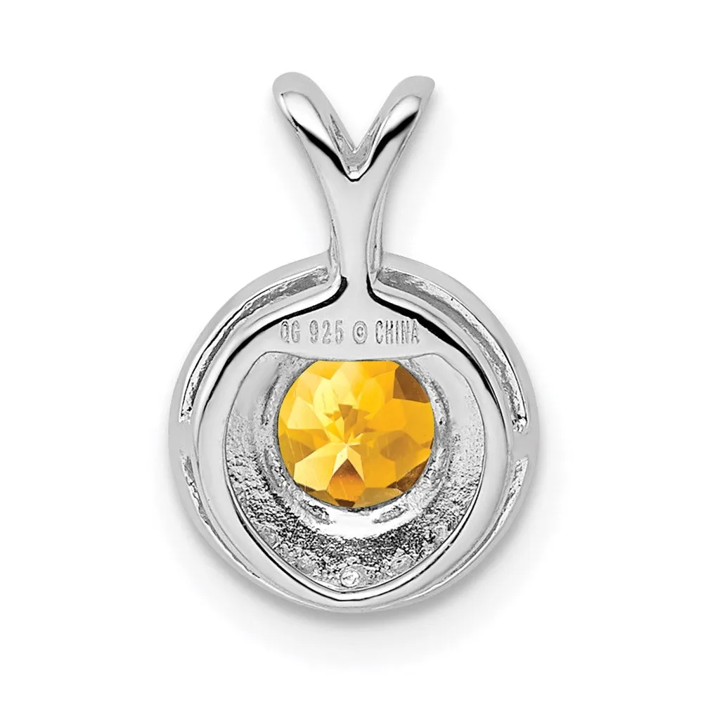 Sterling Silver Rhodium-plated Diam. & Citrine Pendant