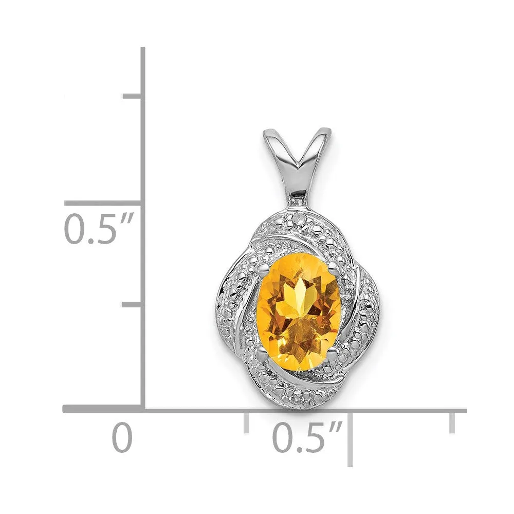Sterling Silver Rhodium-plated Diam. & Citrine Pendant