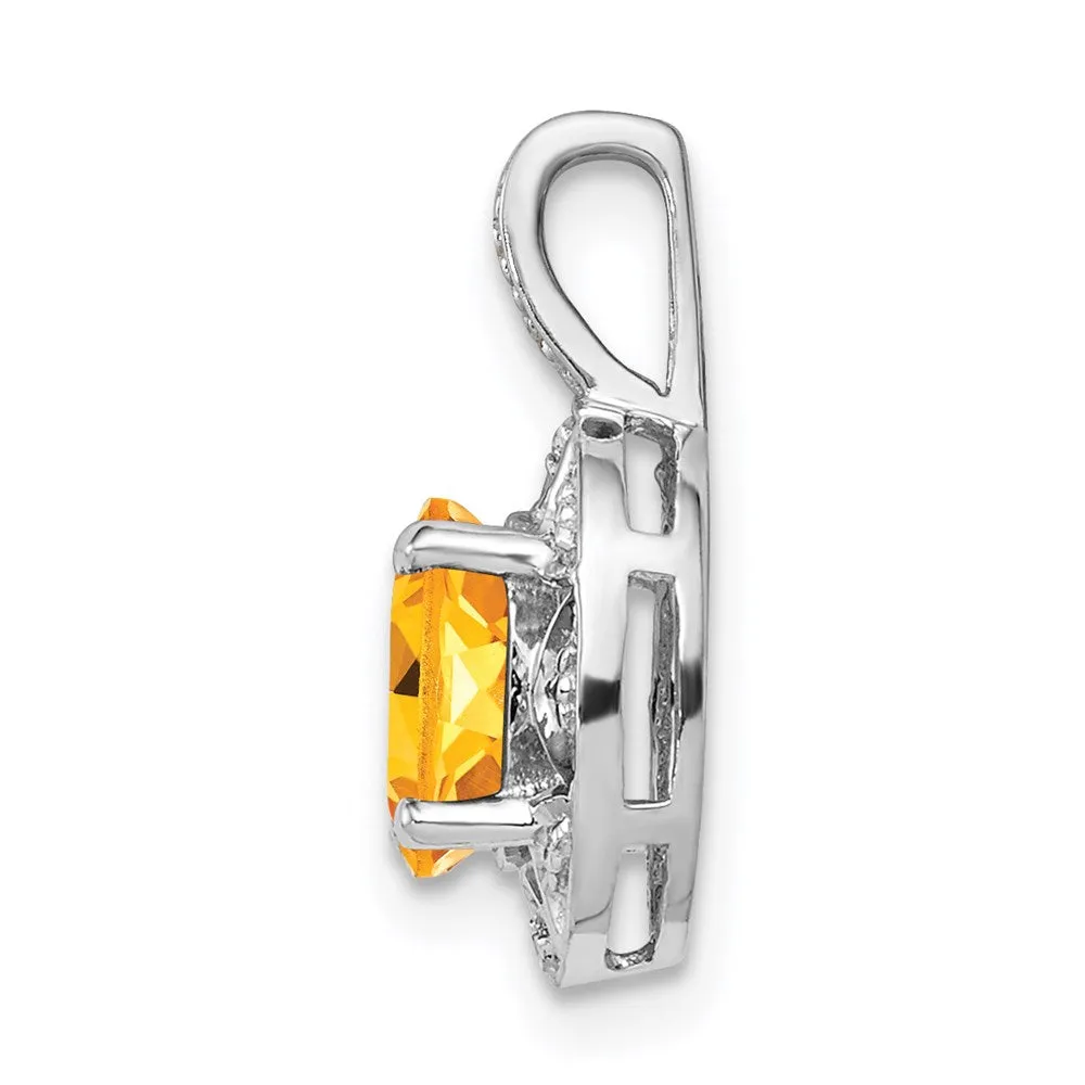 Sterling Silver Rhodium-plated Diam. & Citrine Pendant