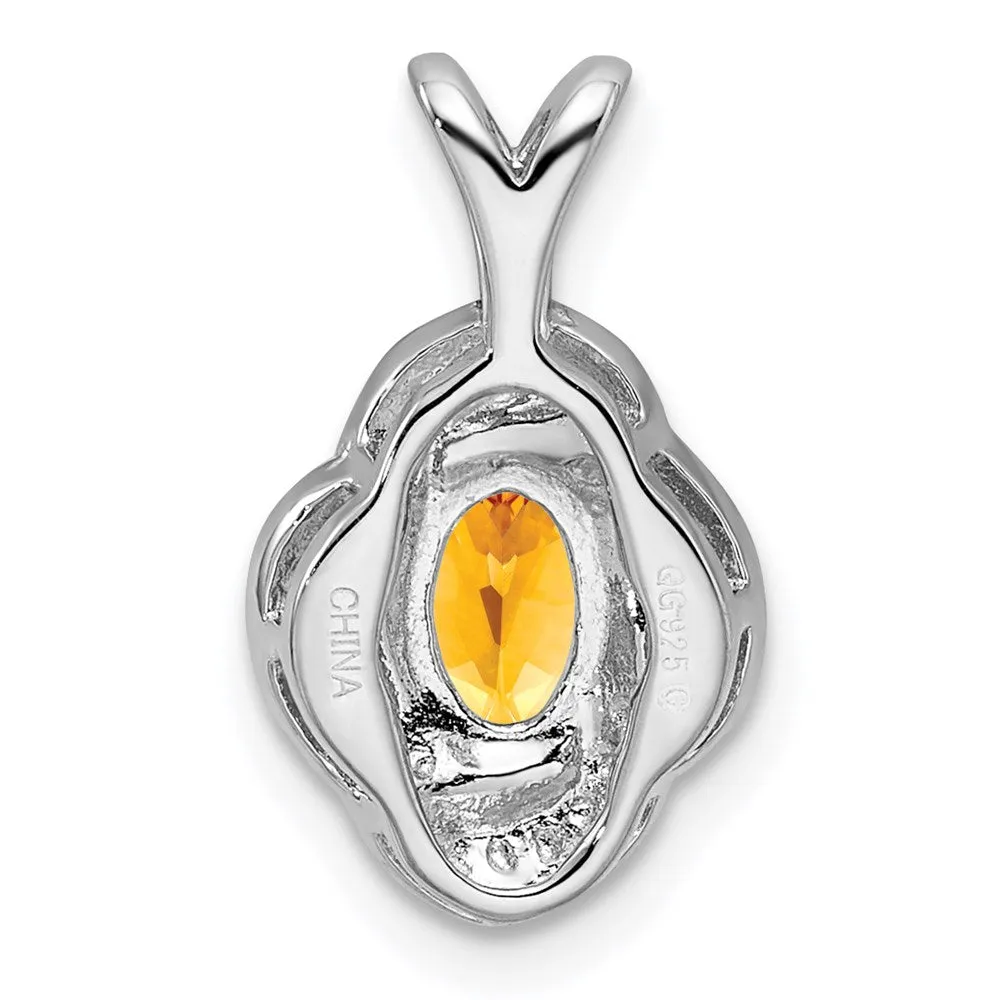 Sterling Silver Rhodium-plated Diam. & Citrine Pendant