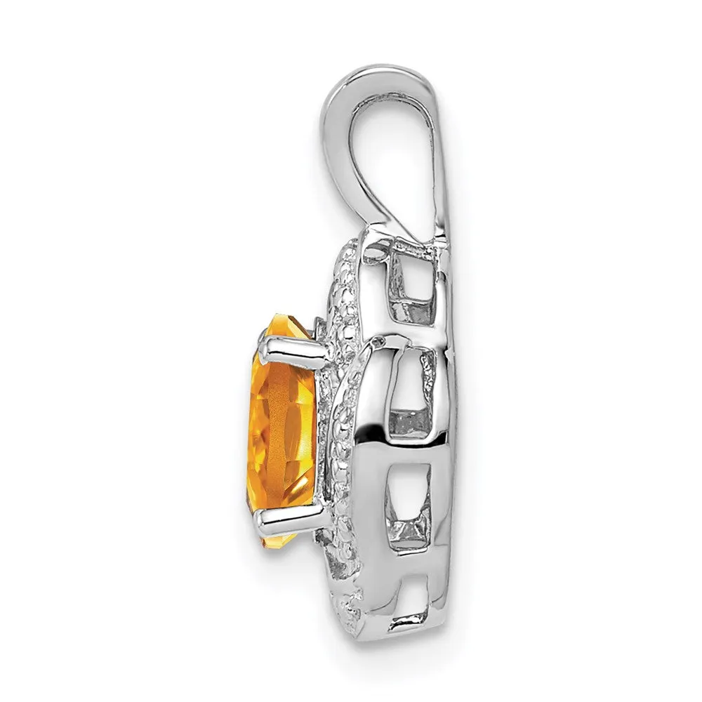 Sterling Silver Rhodium-plated Diam. & Citrine Pendant