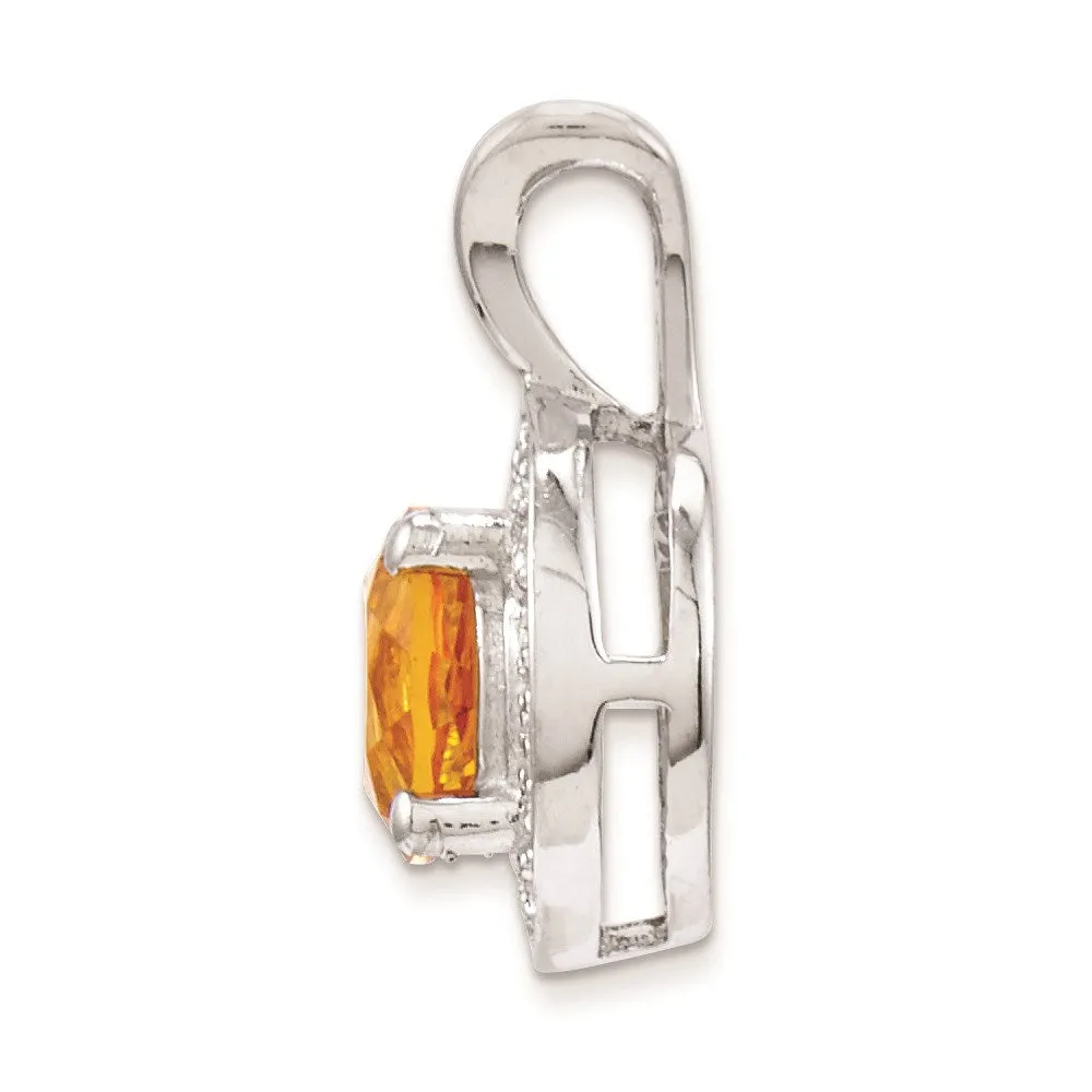 Sterling Silver Rhodium-plated Diam. & Citrine Pendant