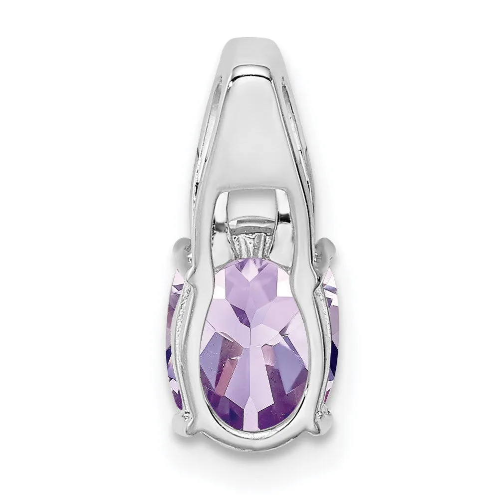 Sterling Silver Rhodium-plated Diamond and Pink Quartz Oval Pendant