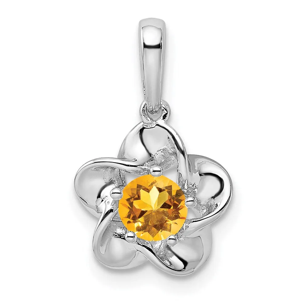 Sterling Silver Rhodium-plated Floral Citrine Pendant