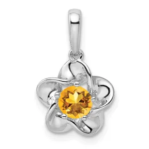 Sterling Silver Rhodium-plated Floral Citrine Pendant