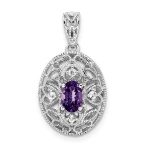 Sterling Silver Rhodium-plated Oval Amethyst and White Topaz Pendant