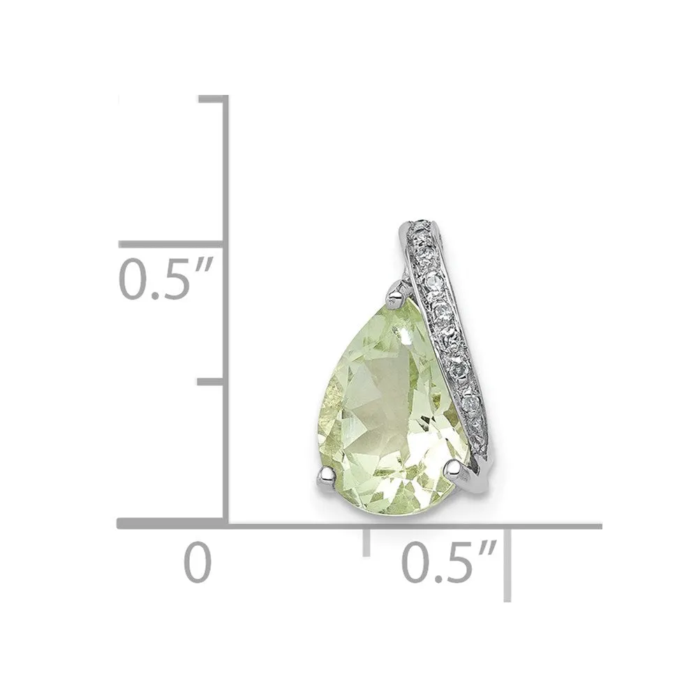 Sterling Silver Rhodium Plated Pear Green Quartz Pendant