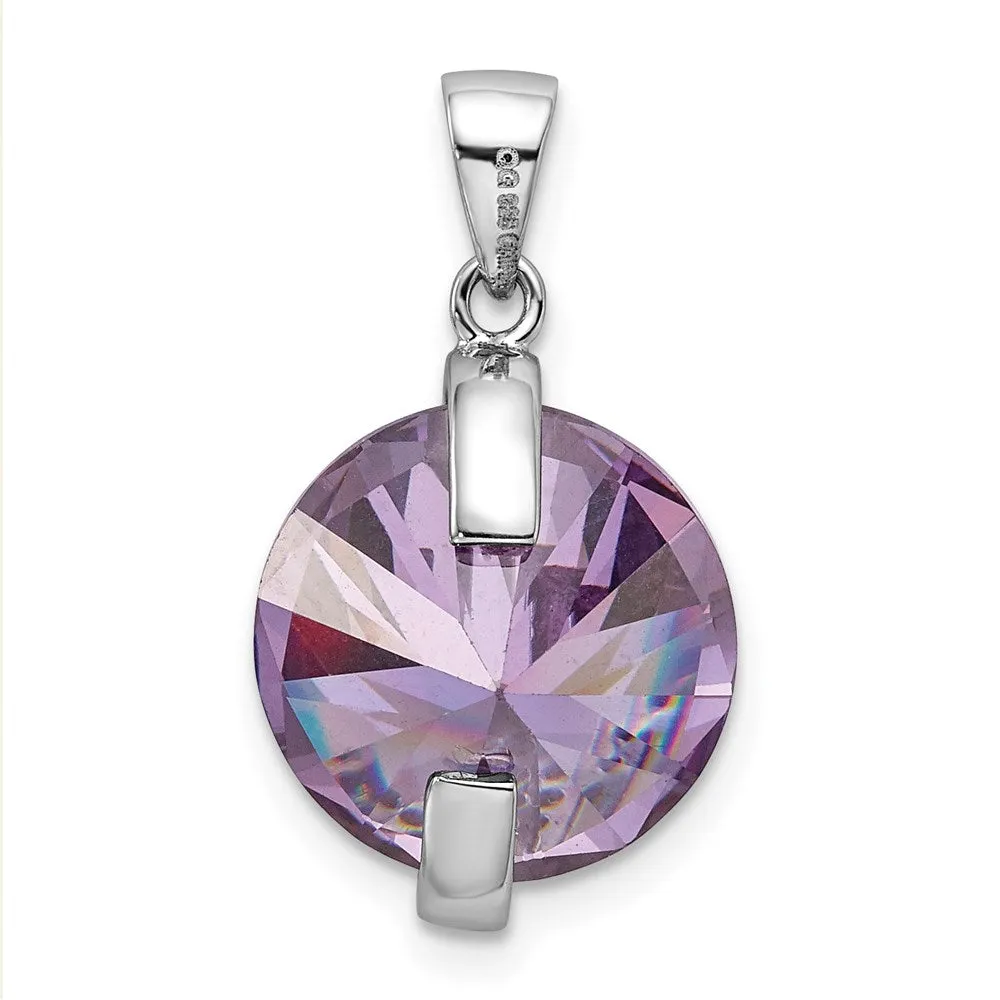 Sterling Silver Rhodium-plated Purple Cabochon and White CZ Pendant