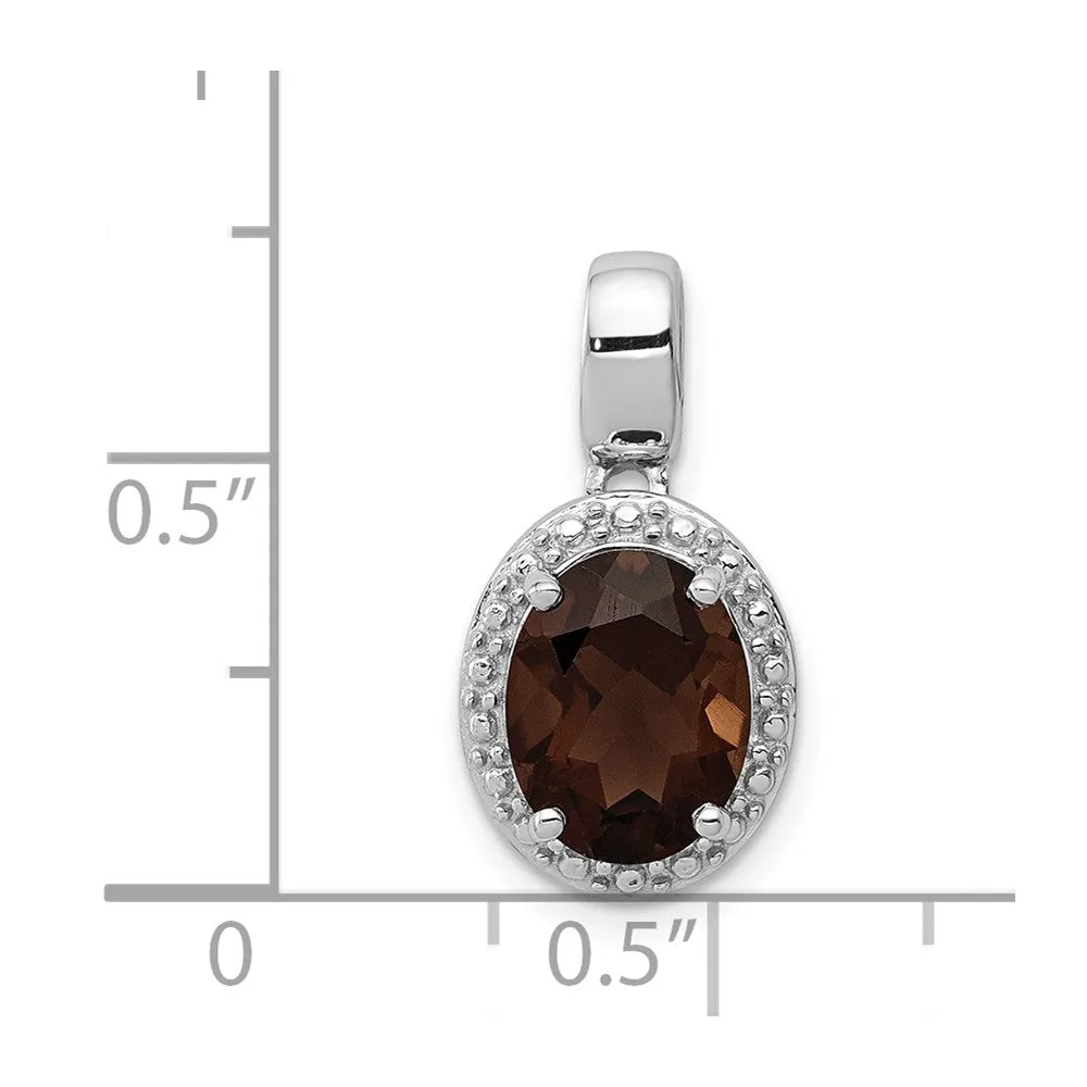 Sterling Silver Rhodium-plated with Smoky Quartz Oval Pendant