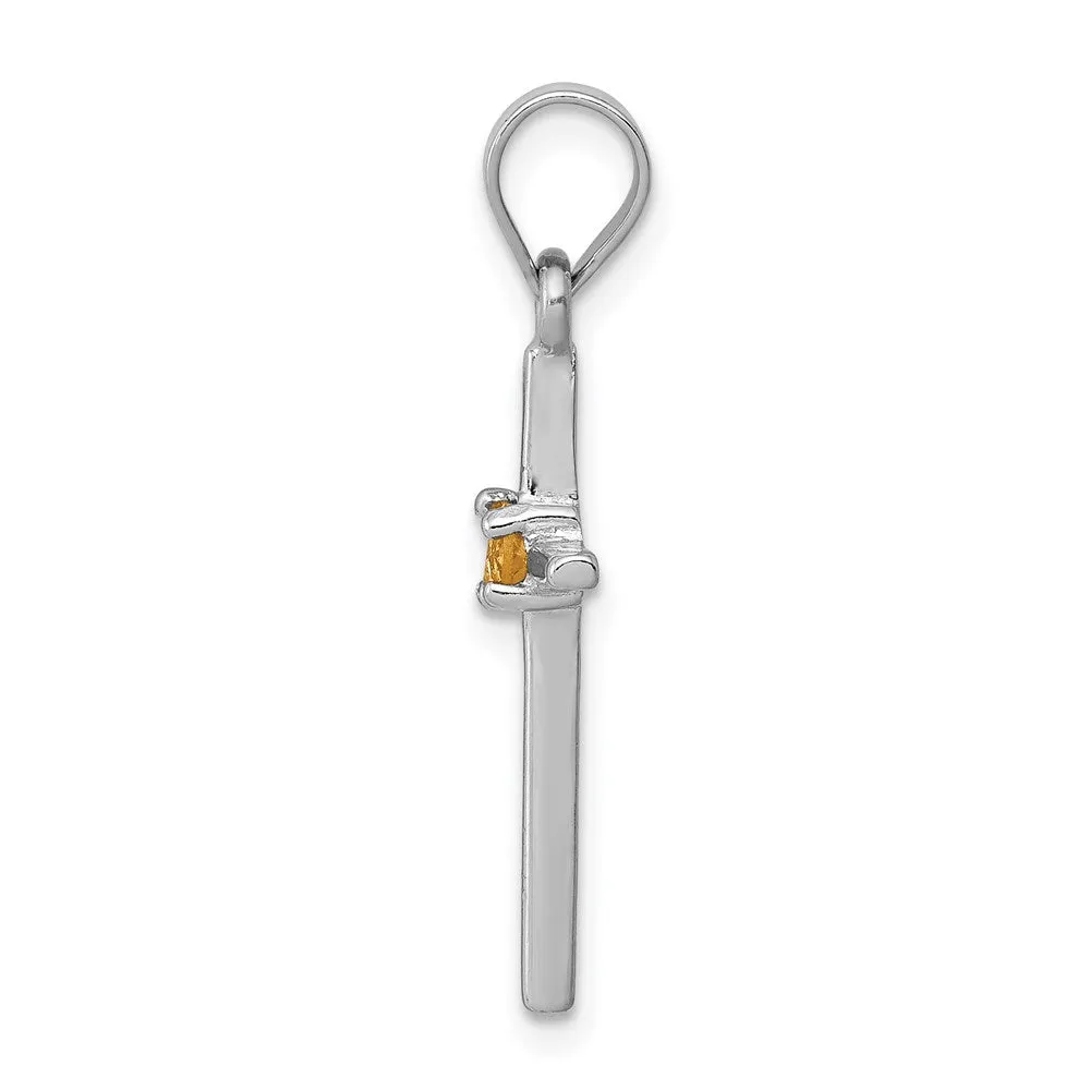 Sterling Silver Rhodium-platedCitrine Cross Pendant