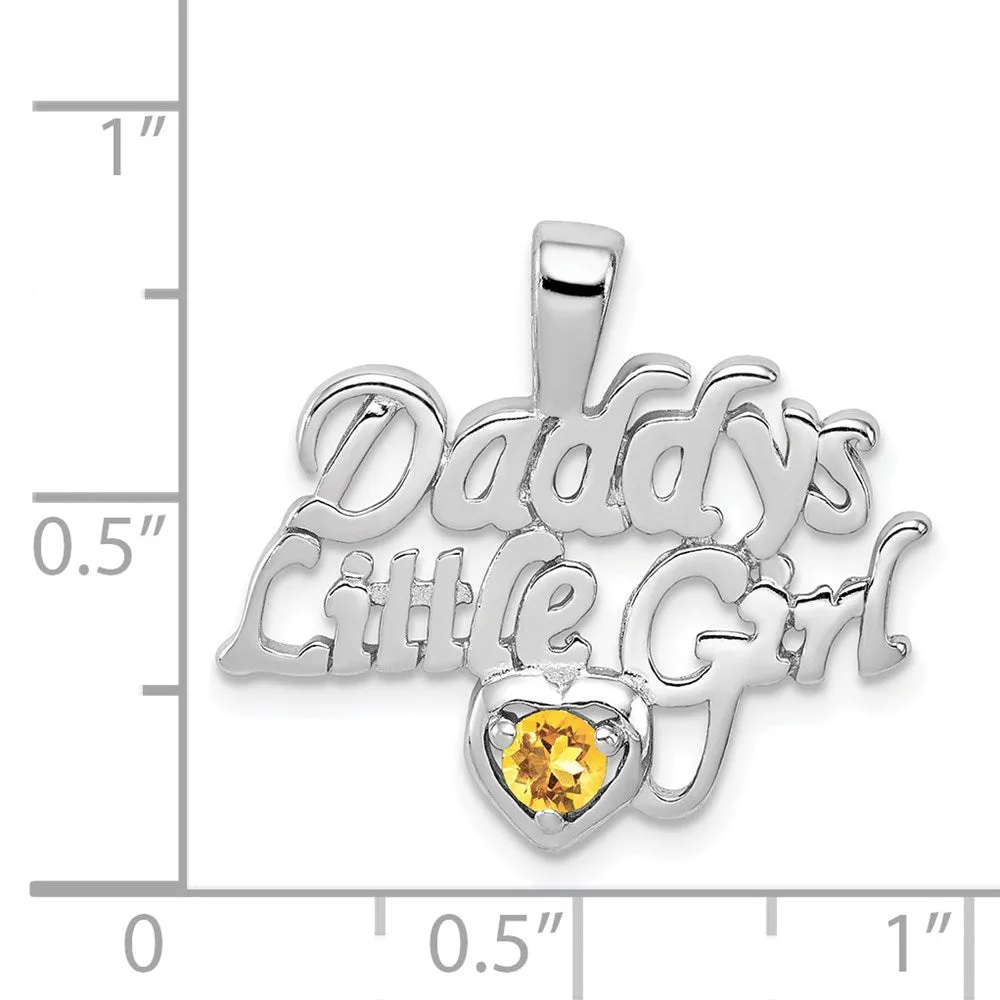 Sterling Silver Rhodium-platedCitrine Daddy's Little Girl Pendant