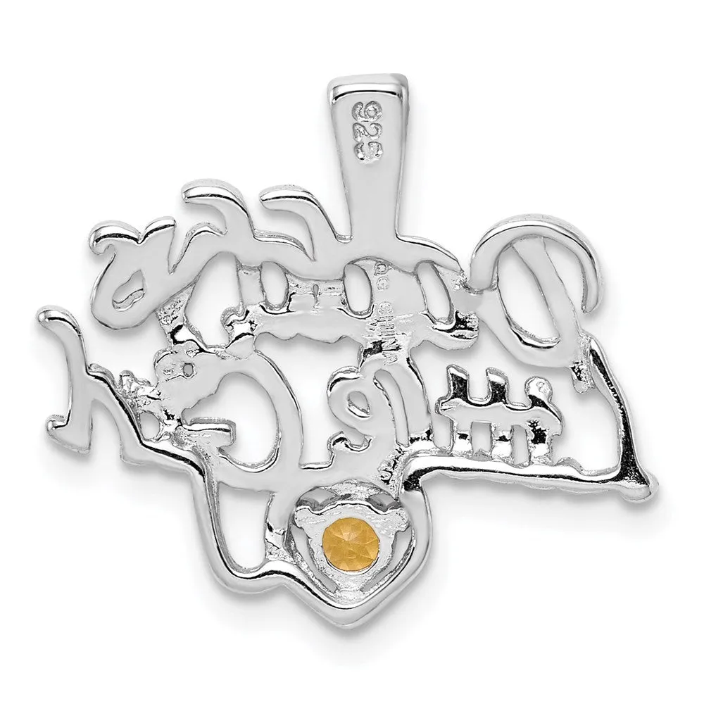 Sterling Silver Rhodium-platedCitrine Daddy's Little Girl Pendant
