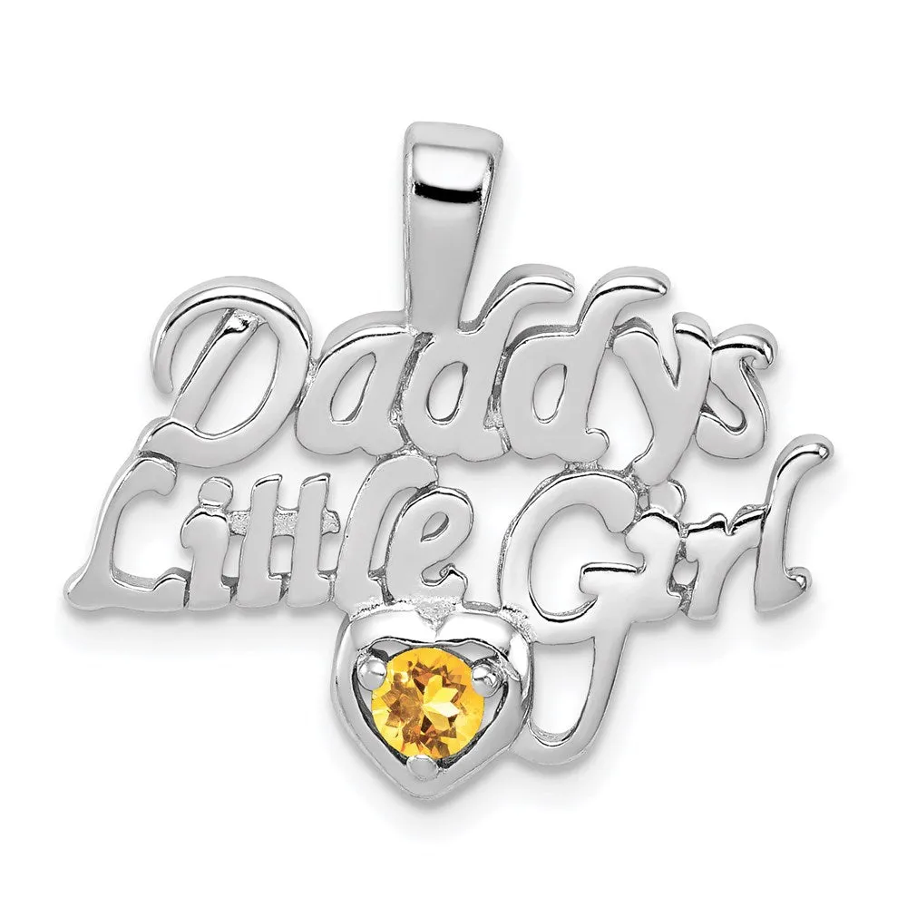 Sterling Silver Rhodium-platedCitrine Daddy's Little Girl Pendant