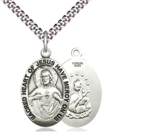 Sterling Silver Scapular Pendant on a 24 inch Light Rhodium Heavy Curb Chain