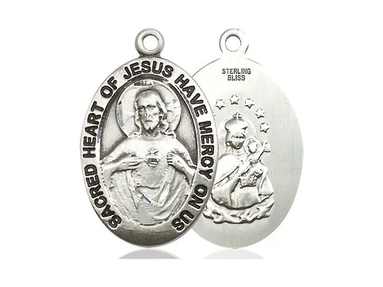 Sterling Silver Scapular Pendant on a 24 inch Light Rhodium Heavy Curb Chain