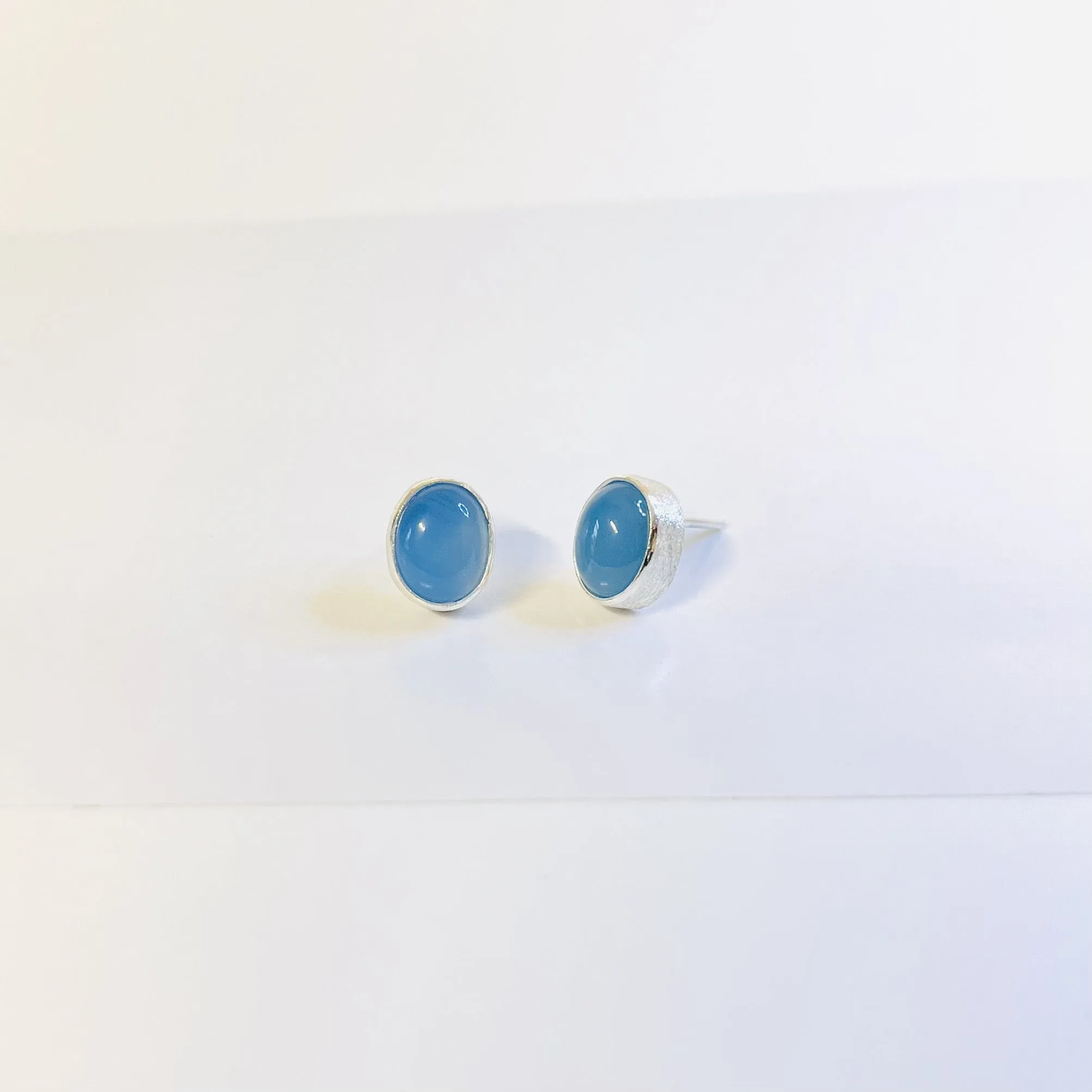 Sterling Silver Summer Earring Collection - Blue Chalcedony Oval
