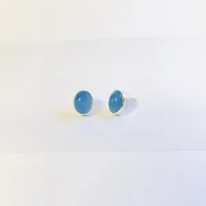 Sterling Silver Summer Earring Collection - Blue Chalcedony Oval