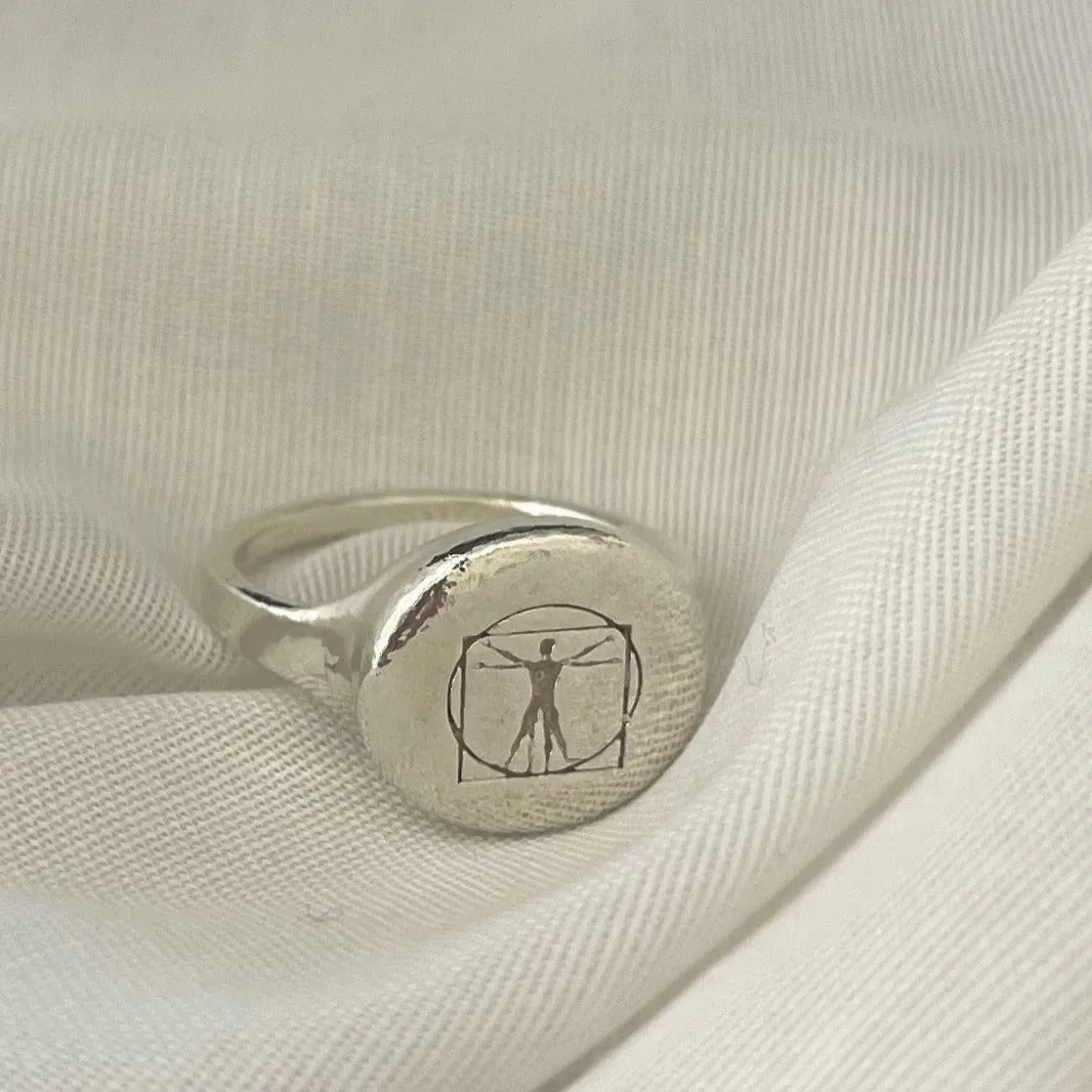Sterling Silver Vitruvian Man Signet Ring